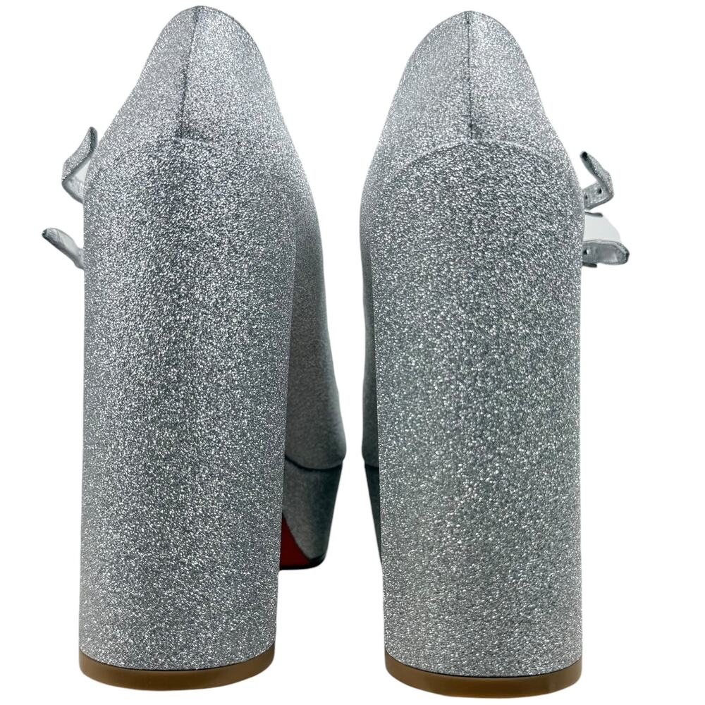 New Christian Louboutin Movida Jane Glitter Platfrom Pumps Silver Size 38.5 - Picture 5 of 10